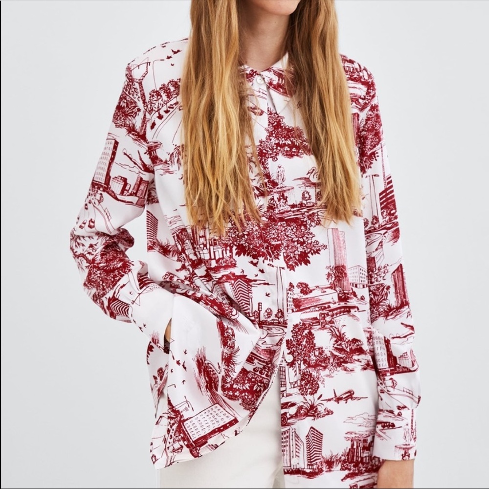 ❌SOLD❌ ZARA City Print Oversized Shirt - Picture 2 of 11